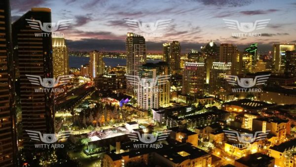 Downtown San Diego At Night Drone Shot
